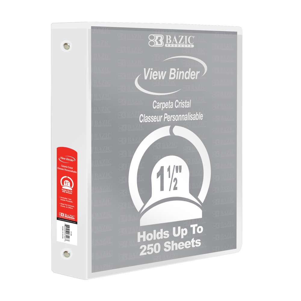 1.5" White 3-Ring View Binder w/ 2-Pockets