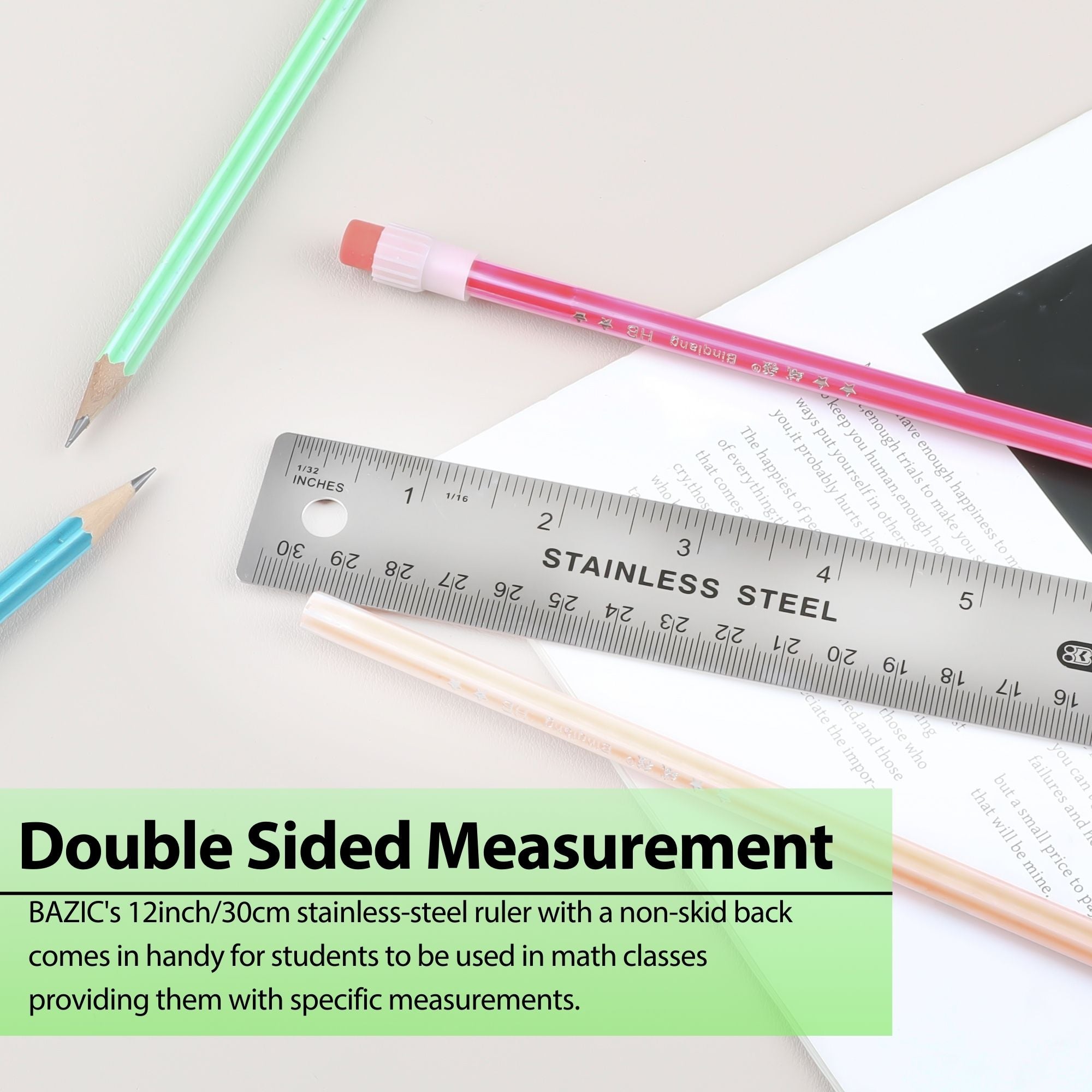 12" (30cm) Stainless Steel Ruler w/ Non Skid Back