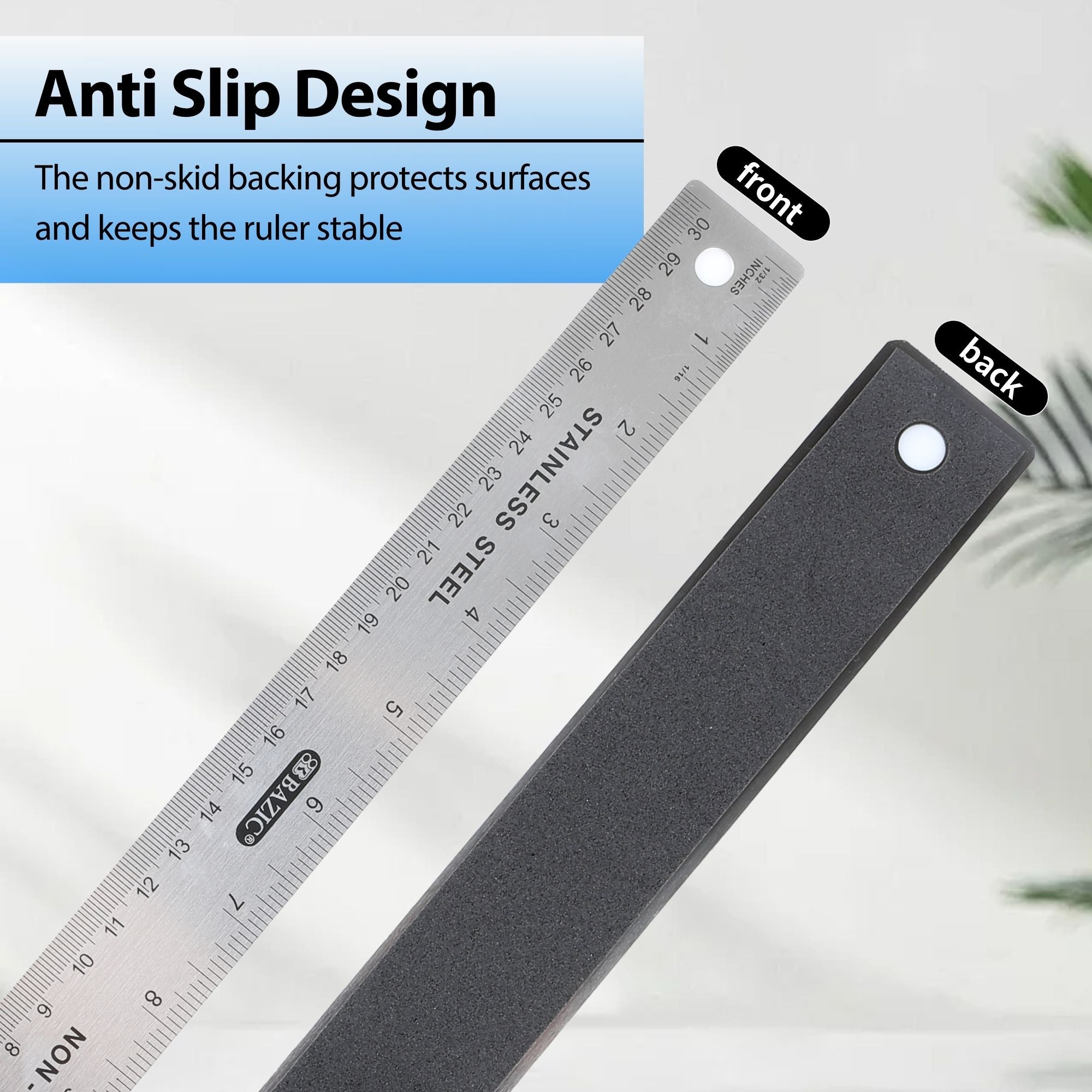 12" (30cm) Stainless Steel Ruler w/ Non Skid Back