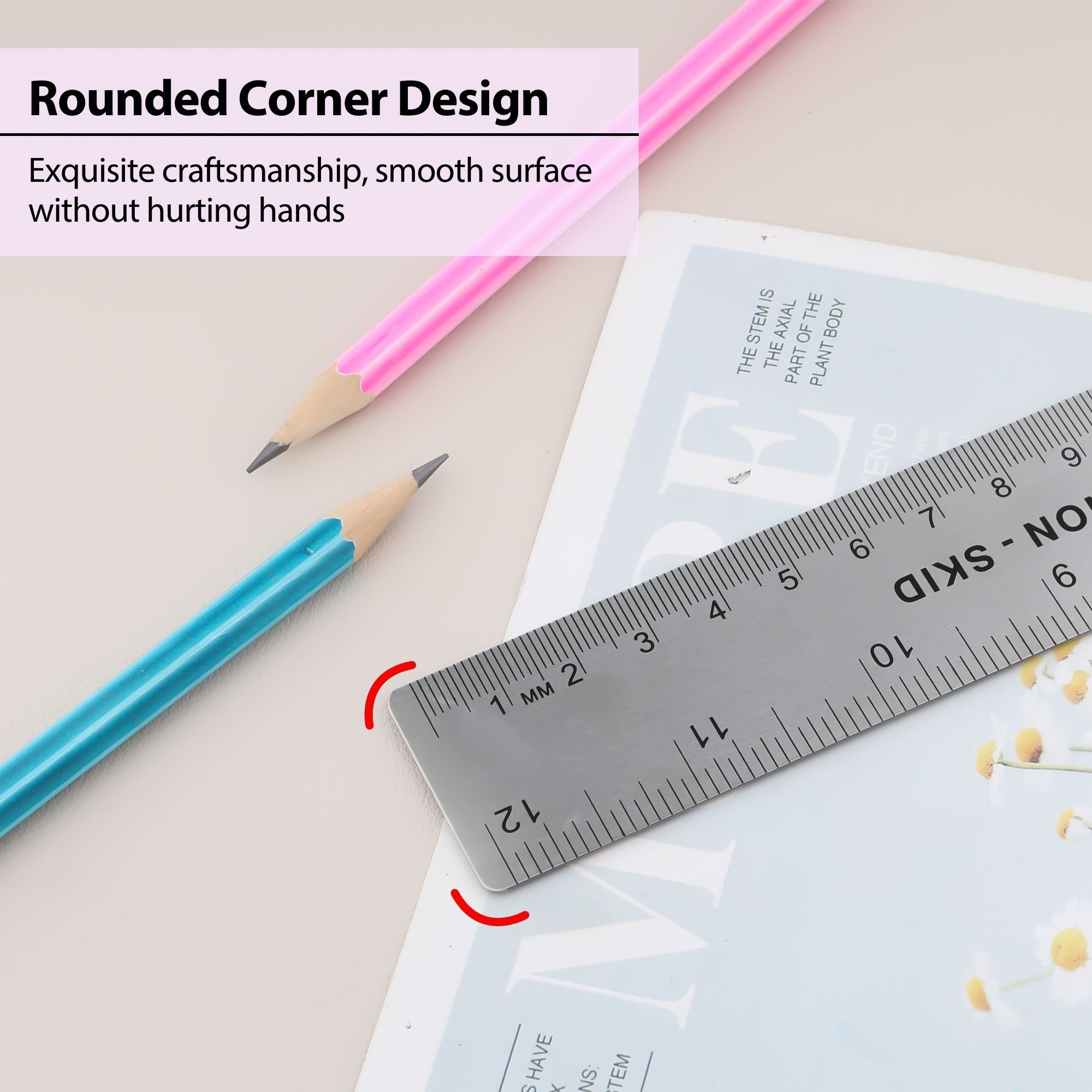 12" (30cm) Stainless Steel Ruler w/ Non Skid Back