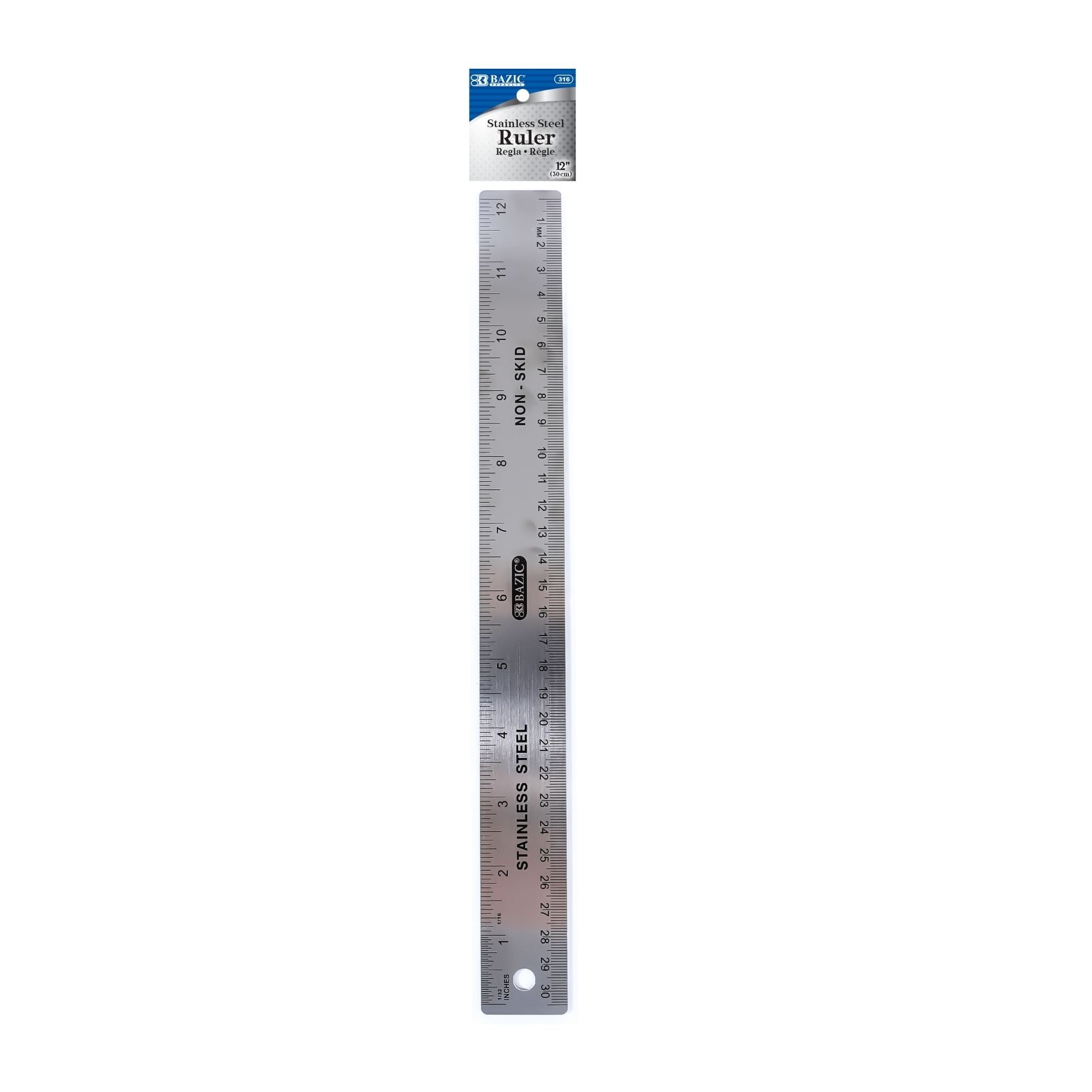 12" (30cm) Stainless Steel Ruler w/ Non Skid Back