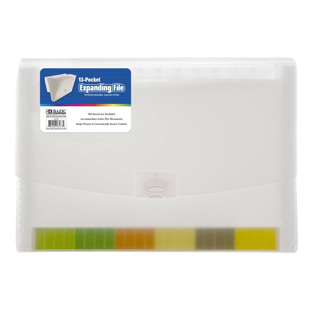 Translucent 13-Pocket Letter Size Poly Expanding File