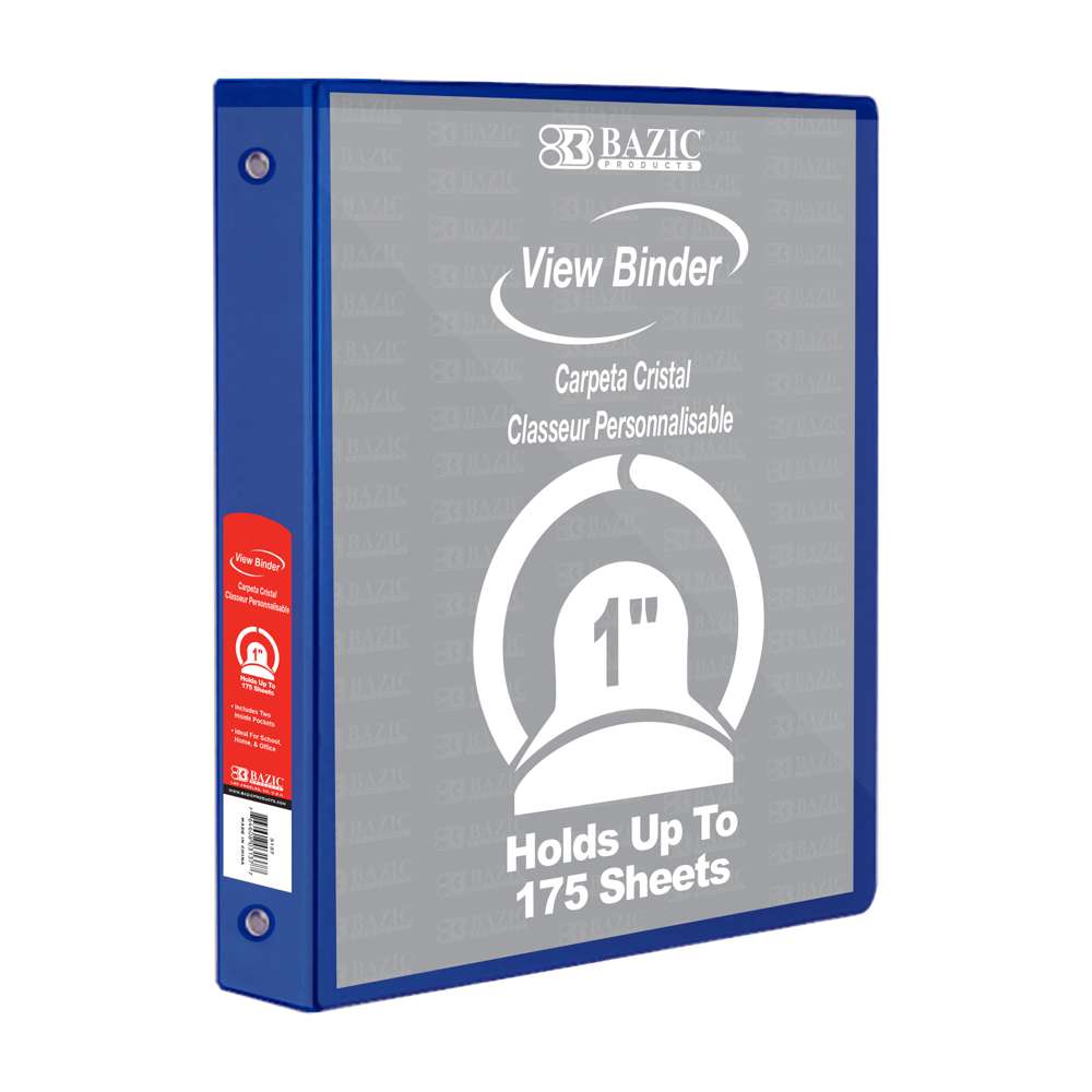 1" Blue 3-Ring View Binder w/ 2-Pockets