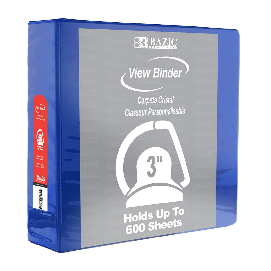 3" Blue Slant D-Ring View Binder w/ 2-Pockets