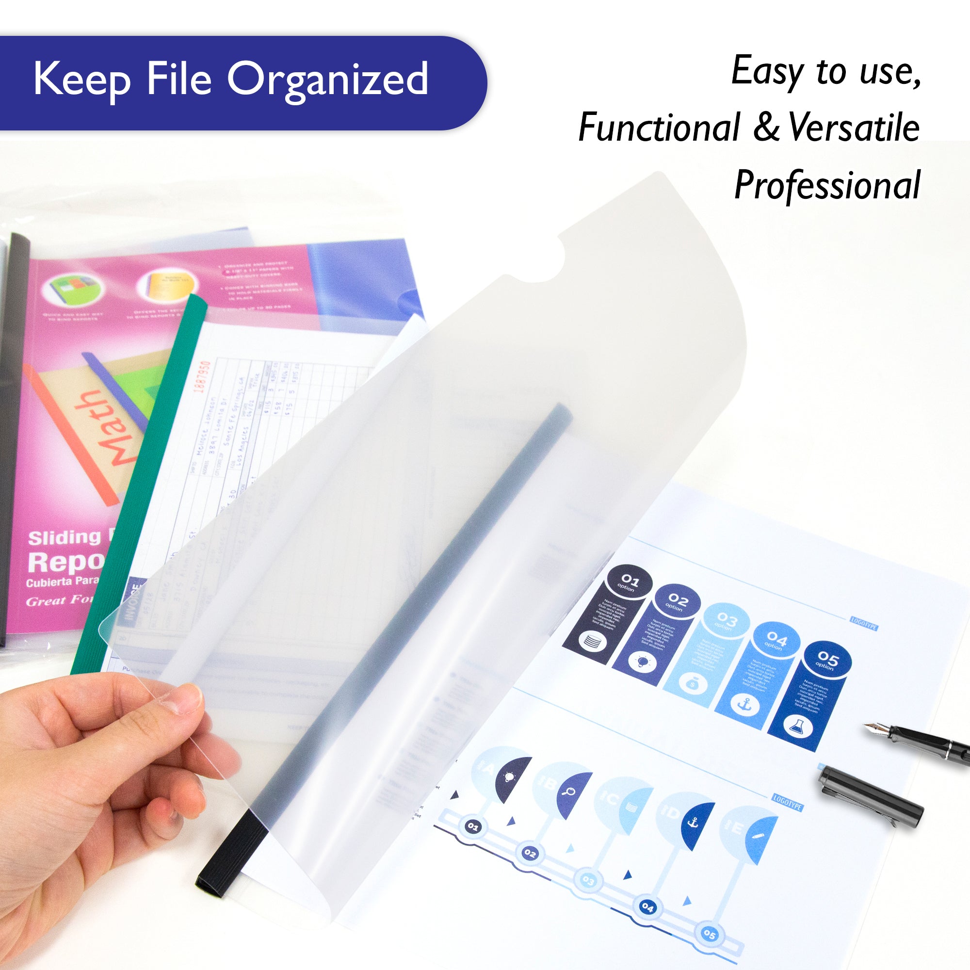 BAZIC Clear Front Report Covers w/ Sliding Bar (3/Pack) – BAZIC