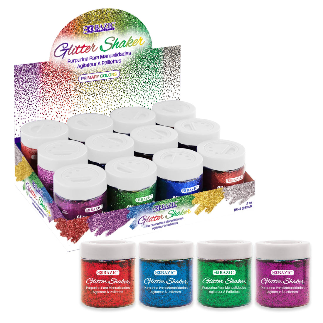 2 oz (56.6g) Primary Color Glitter Shaker
