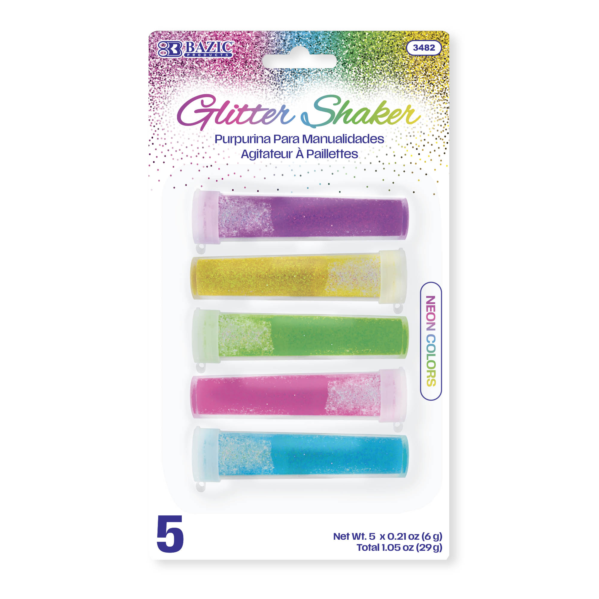 BAZIC 0.21 oz (6g) 5 Neon Color Glitter Shaker – BAZIC Products