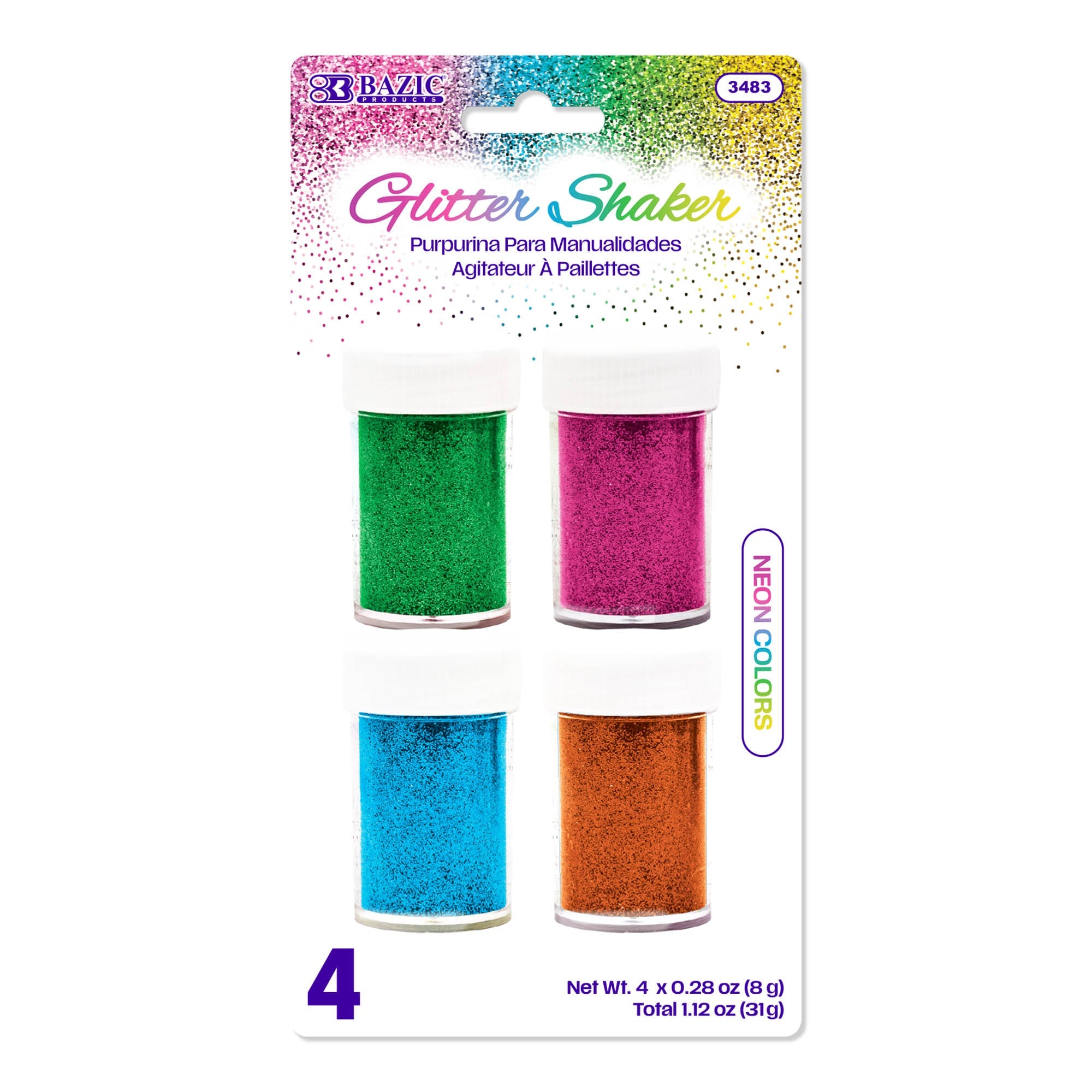 BAZIC 0.28 oz (8g) 4 Neon Color Glitter Shaker – BAZIC Products