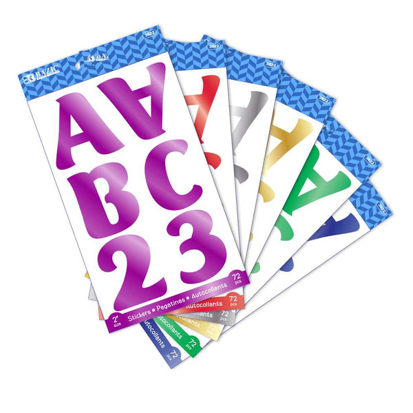 2" Metallic Color Alphabet & Numbers Stickers (72/Pack)