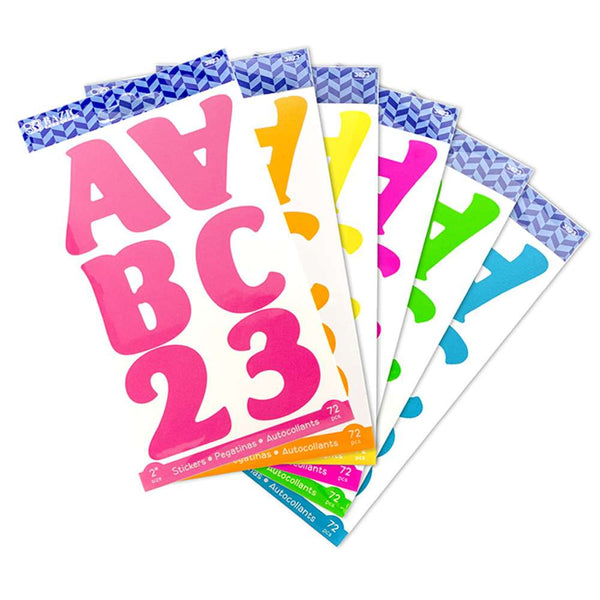 2" Fluorescent Color Alphabet & Numbers Stickers (72/Pack)