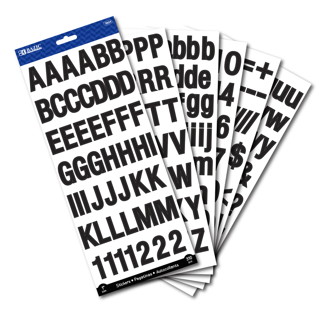 1" Black Color Alphabet & Numbers Stickers (310/Pack)