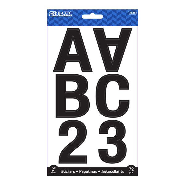 2" Black Color Alphabet & Numbers Stickers (72/Pack)