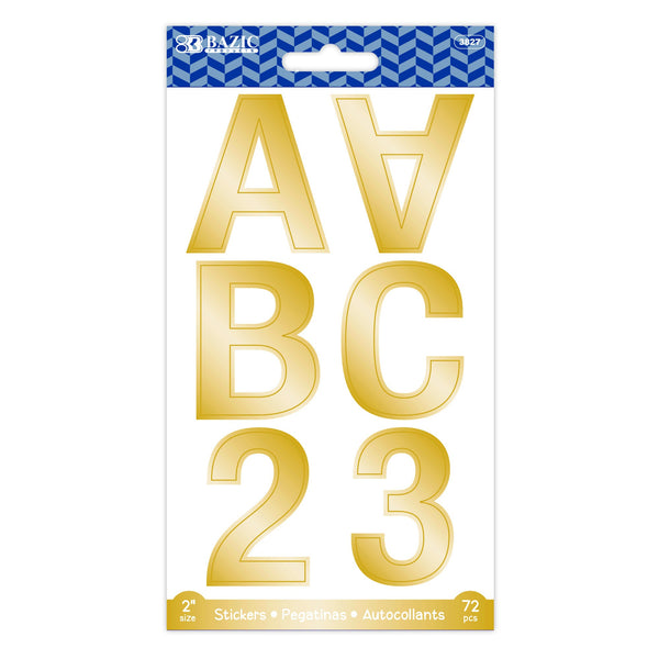 2" Gold Metallic Color Alphabet & Numbers Stickers (72/Pack)