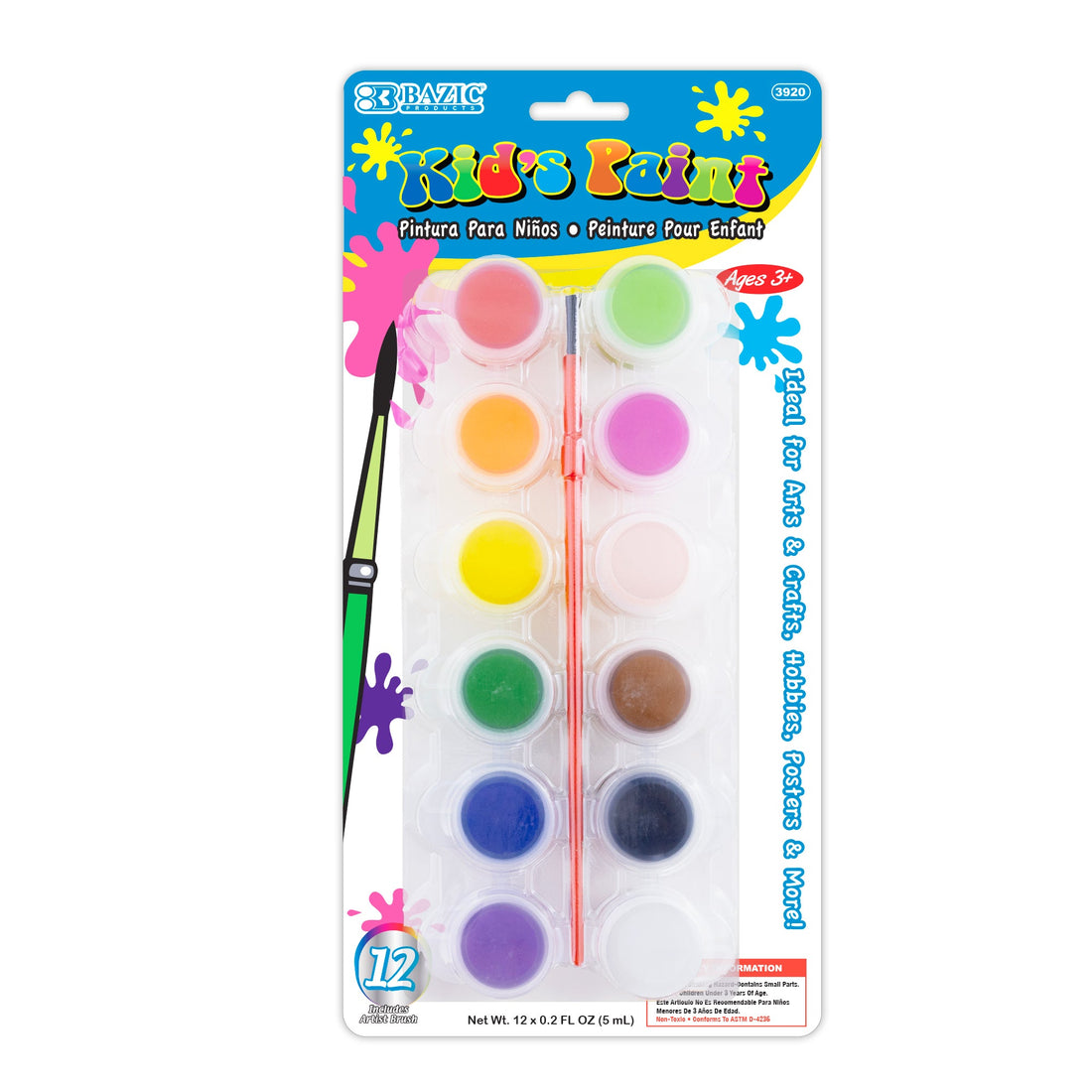 0.17 FL OZ (5 mL) 12 Color Kid's Paint w/ Brush