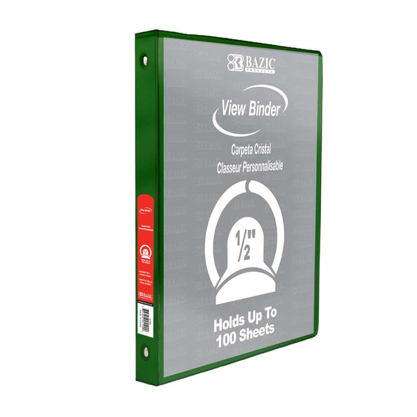 1/2" Green 3-Ring View Binder w/ 2-Pockets