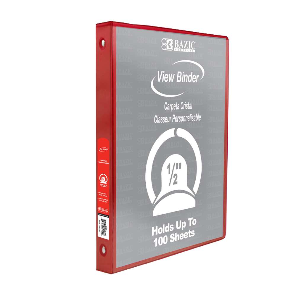 1/2" Red 3-Ring View Binder w/ 2-Pockets