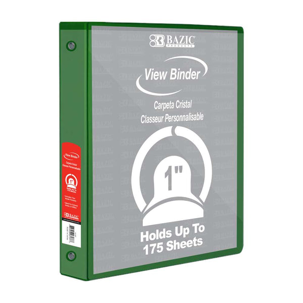 1" Green 3-Ring View Binder w/ 2-Pockets