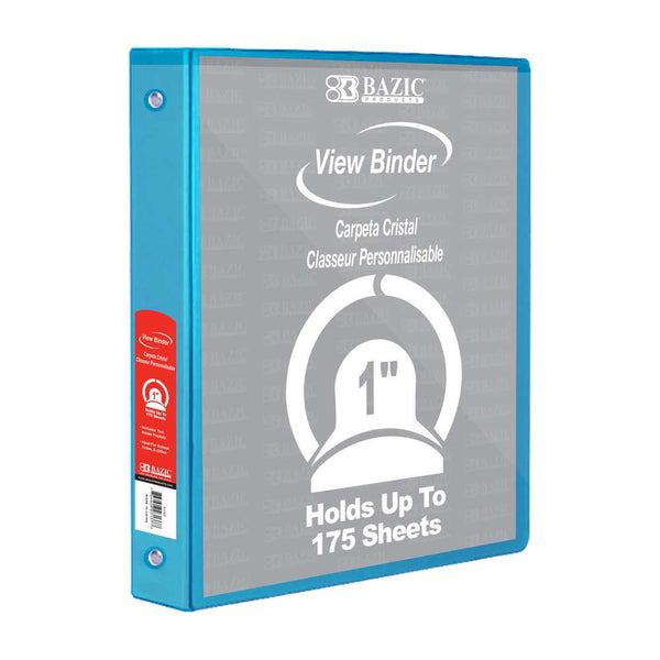 1" Cyan 3-Ring View Binder w/ 2-Pockets