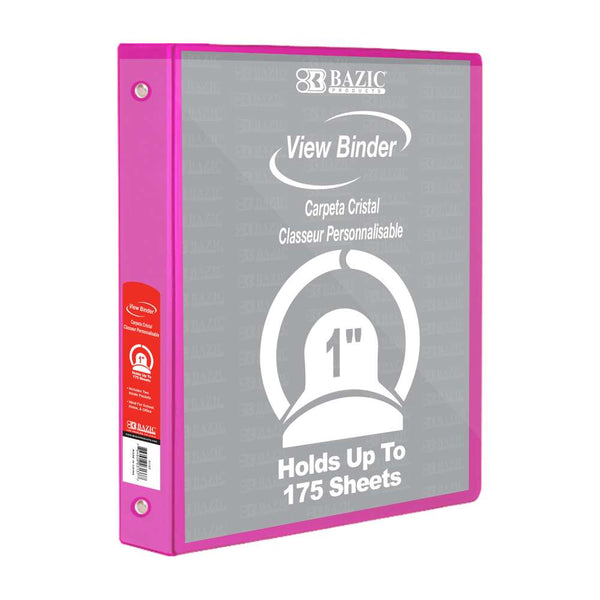 1" Fuchsia 3-Ring View Binder w/ 2-Pockets