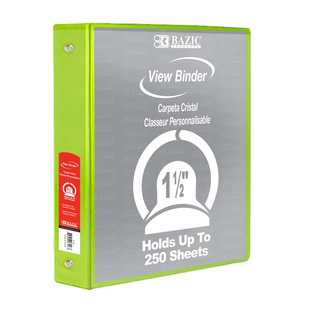 1.5" Lime Green 3-Ring View Binder w/ 2-Pockets