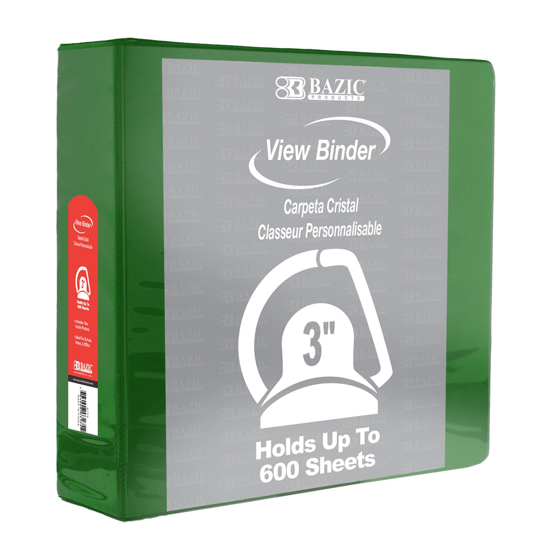 3" Green Slant-D Ring View Binder w/ 2-Pockets