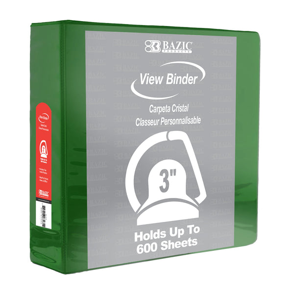 3" Green Slant-D Ring View Binder w/ 2-Pockets