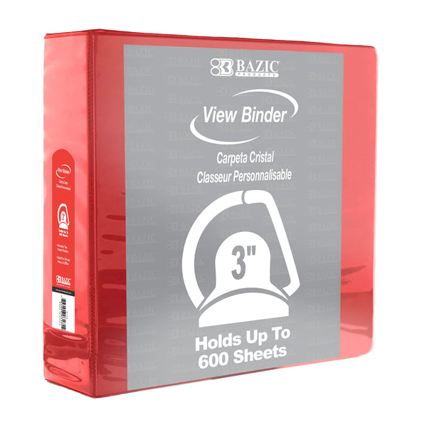 3" Red Slant-D Ring View Binder w/ 2-Pockets