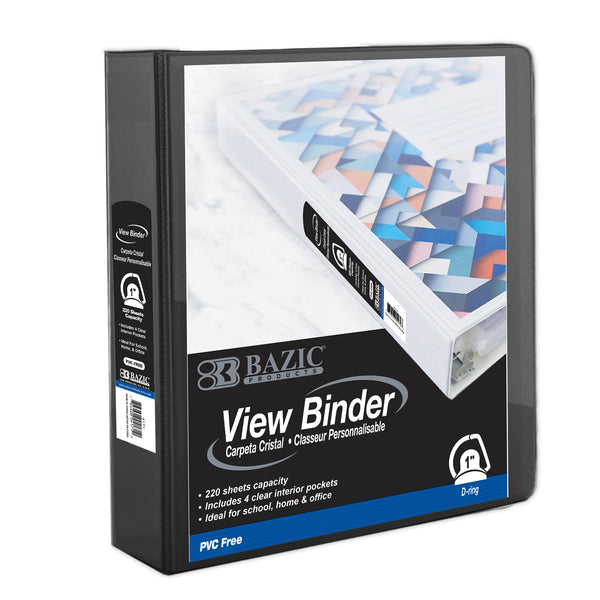 1" Black PVC-Free Slant-D Ring View Binder w/ 4-Pockets