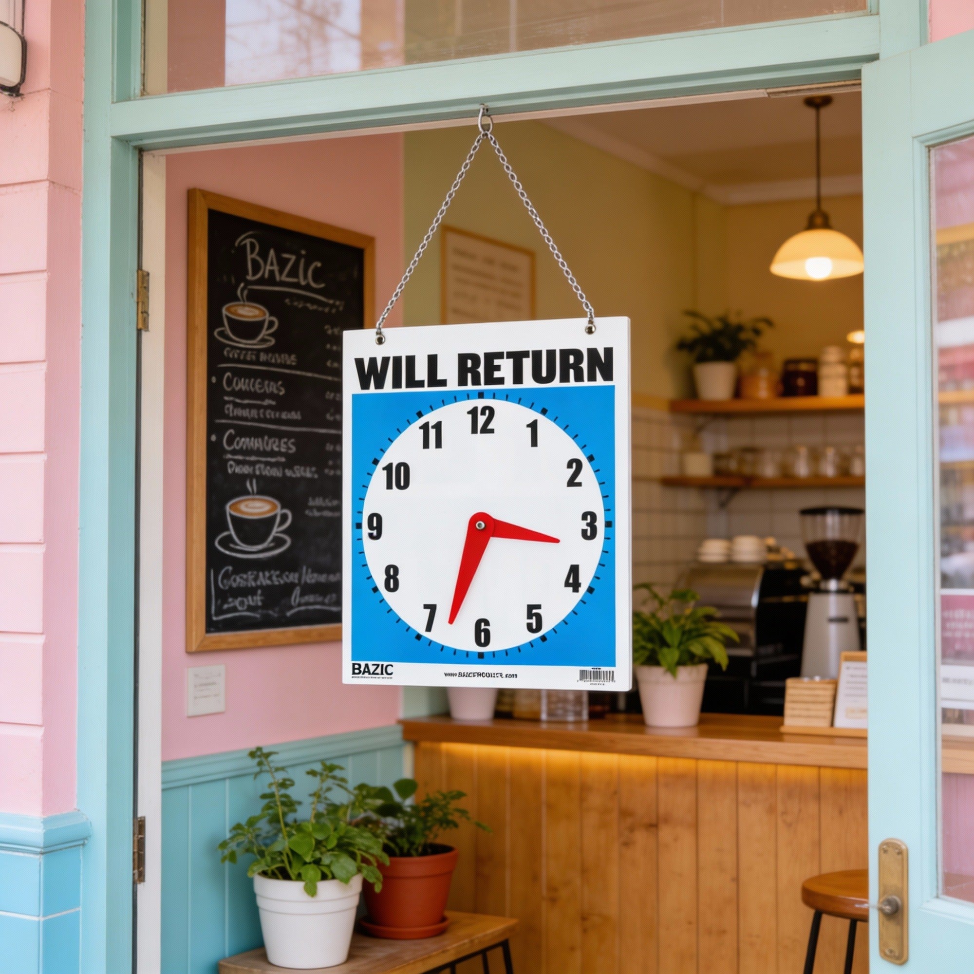 7.5" X 9" "WILL RETURN" Clock Sign w/ "OPEN" sign on back