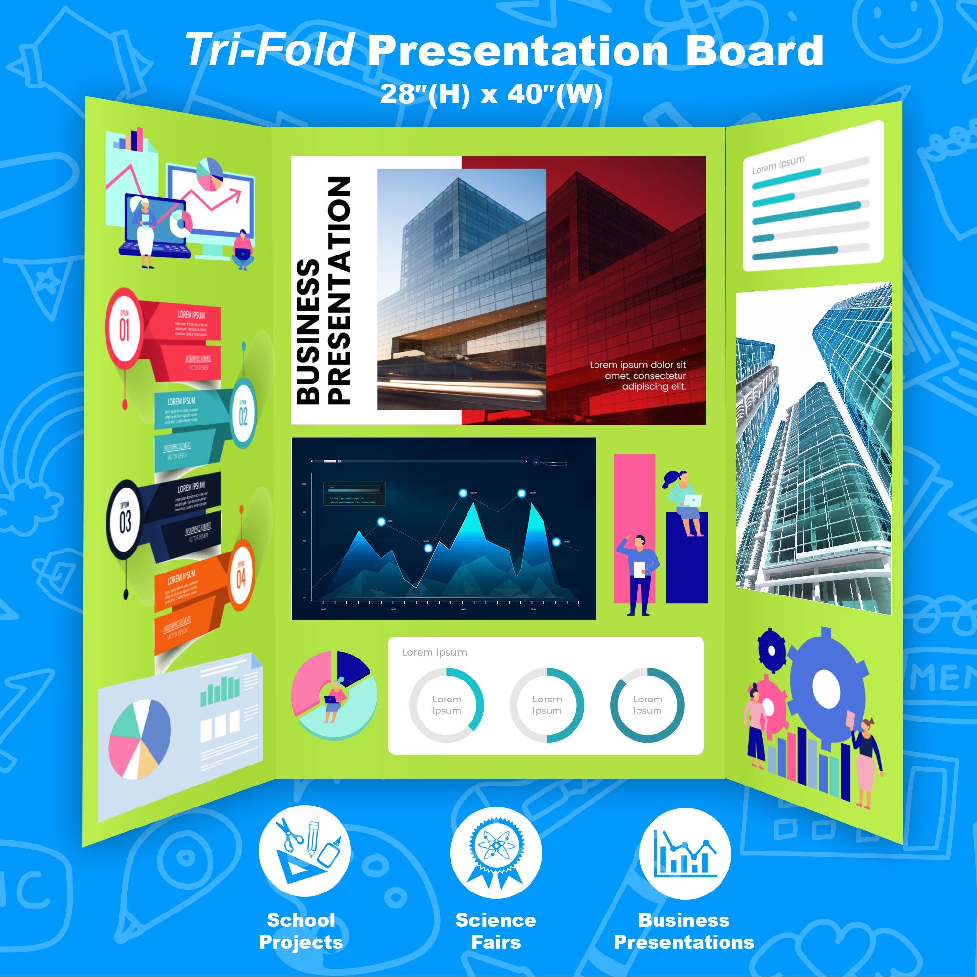BAZIC Tri-Fold Corrugated Presentation Board - Assorted Color 36