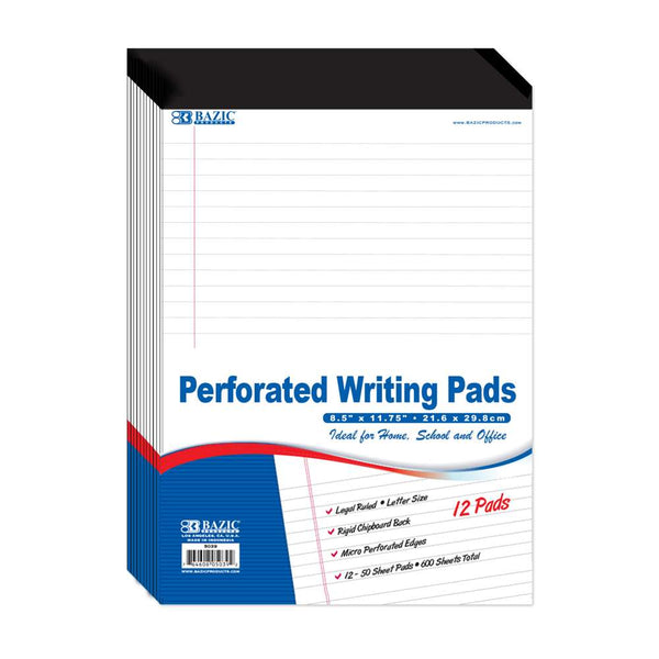 50 Ct. 8.5" X 11.75" White Perforated Writing Pads (12/Pack)