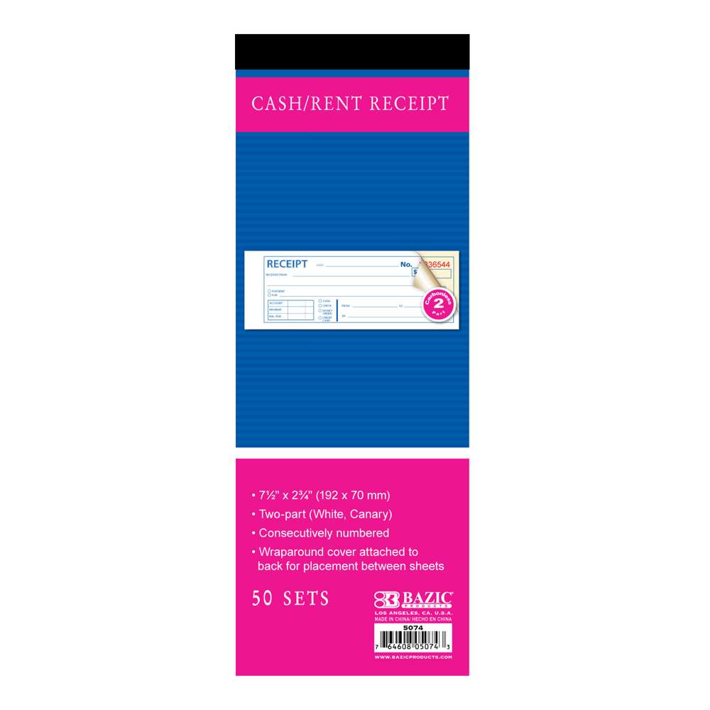 50 Sets 7 1/2" x 2 3/4" 2-Part Carbonless Cash or Rent Receipt Book