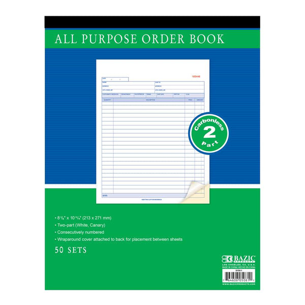 50 Sets 8 3/8" x 10 11/16" 2-Part Carbonless All Purpose Order Book