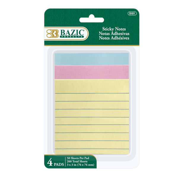 40 Ct. 3" X 3" Lined Sticky Notes (3/Pack)
