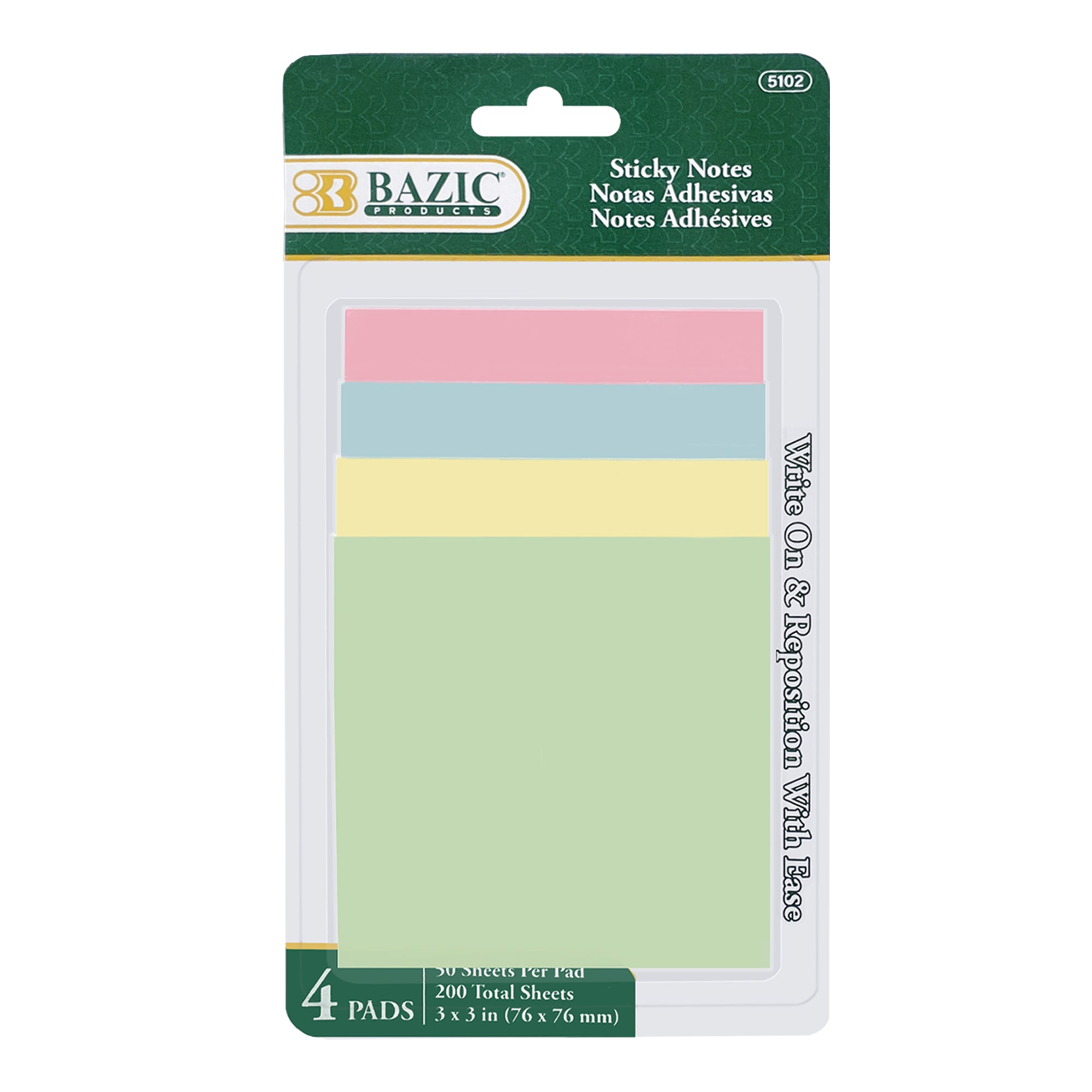 50 Ct. 3" X 3" Sticky Notes (4/Pack)