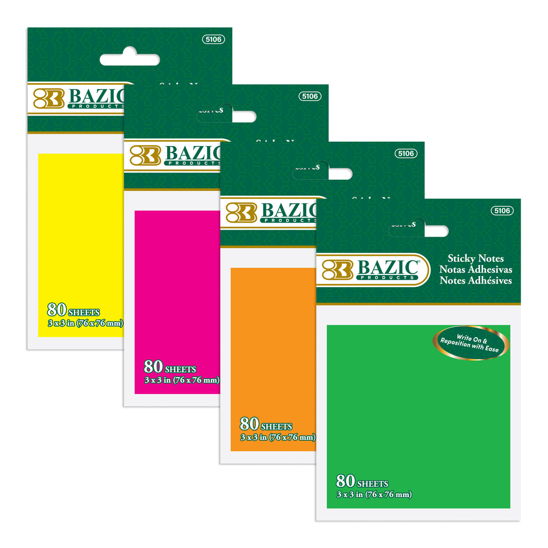 80 Ct. 3" X 3" Neon Sticky Notes