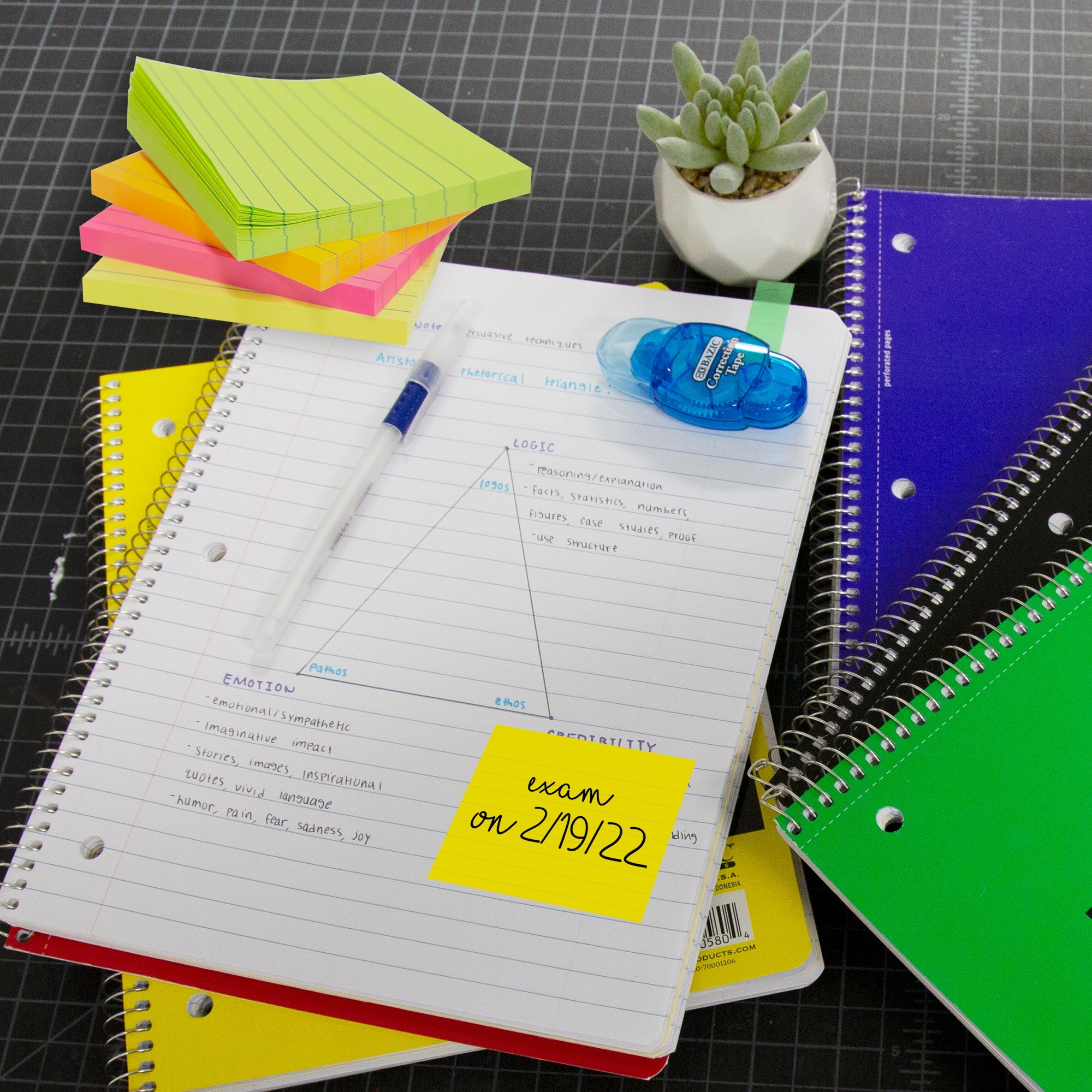 Lined Sticky Notes Neon 3&quot; X 3&quot; 70 Ct.