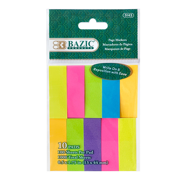 100 Ct. 0.5" X 1.75" Neon Page Markers (10/Pack)