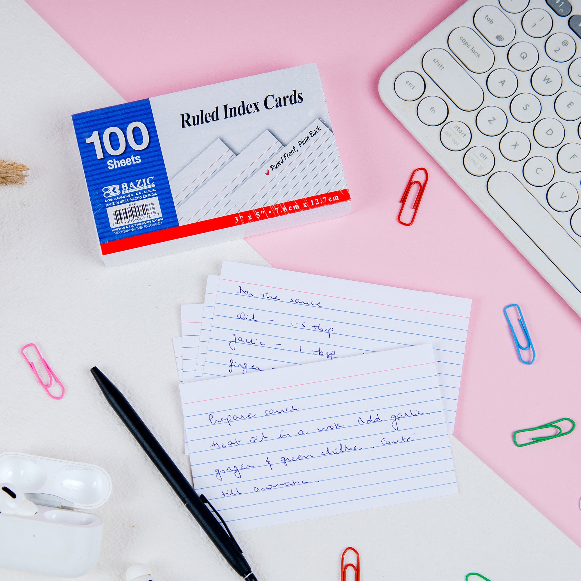 100 Ct. 3" X 5" Ruled White Index Card