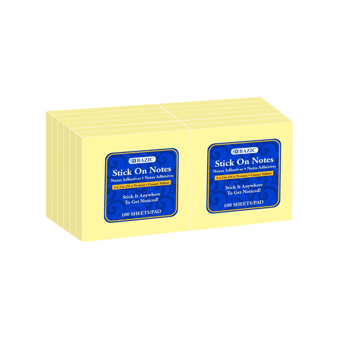 100 Ct. 3" X 3" Yellow Sticky Notes (12/Shrink)