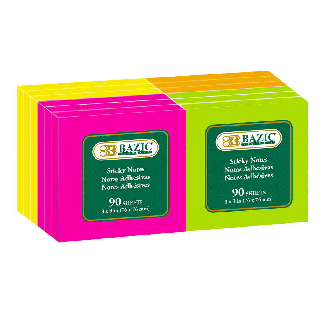 90 Ct. 3" X 3" Neon Sticky Notes (12/Shrink)