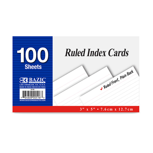 100 Ct. 3" X 5" Ruled White Index Card