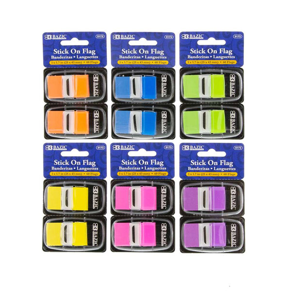 30 Ct. 1" x 1.7" Neon Color Standard Flags w/ Dispenser (2/Pack)