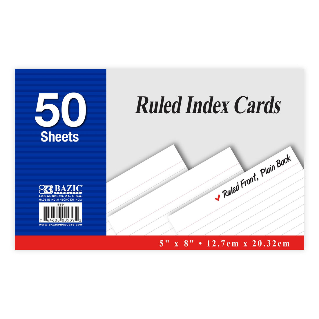 50 Ct. 5" X 8" Ruled White Index Card