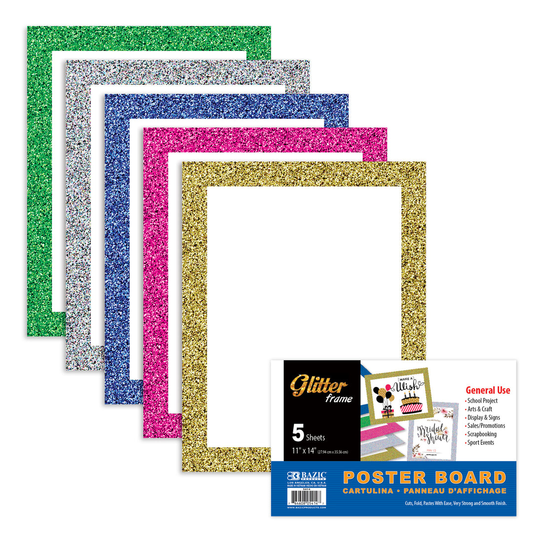 11" X 14" White Poster Board w/Glitter Frame (5/Pack)