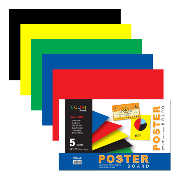 22" X 14" Asst. Color Poster Board (5/Pack)