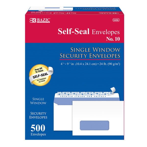 #10 Self-Seal Security Single Window Envelopes (500/Box)
