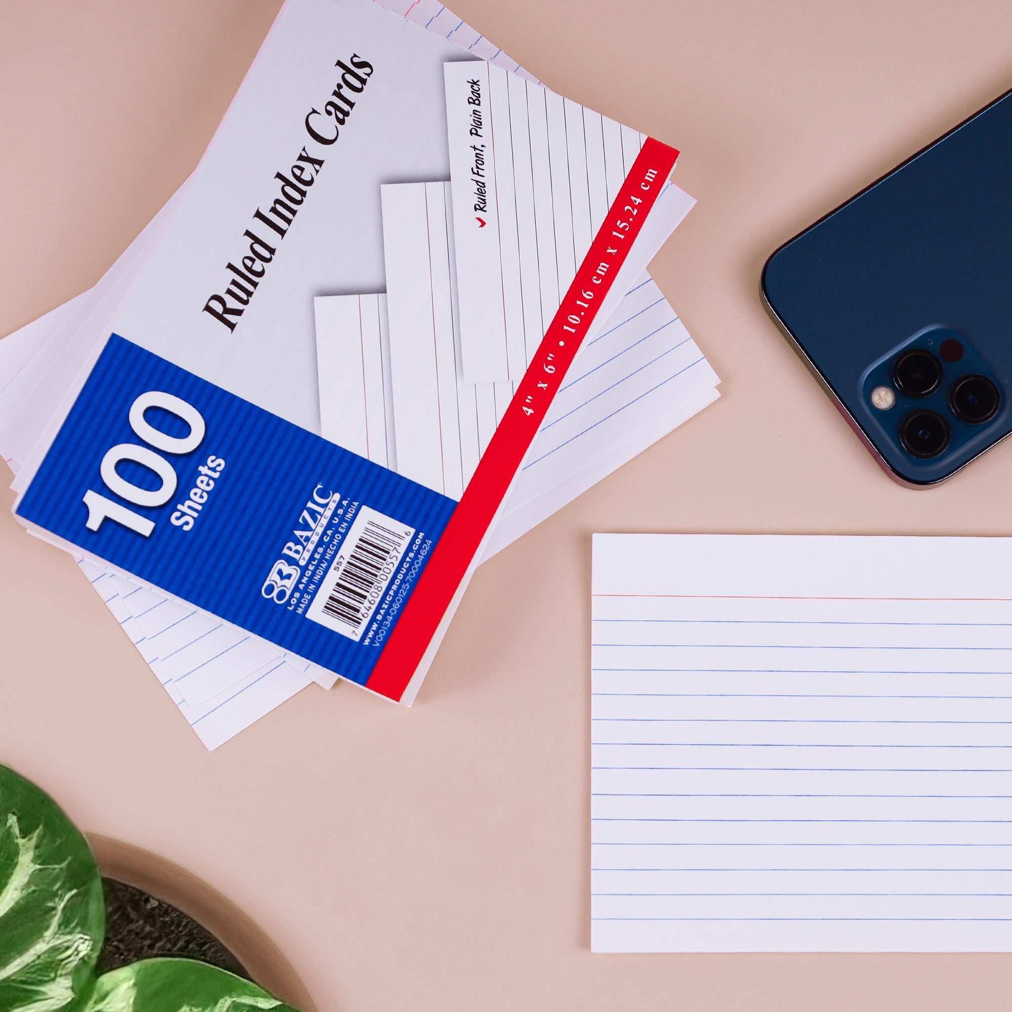 100 Ct. 4" X 6" Ruled White Index Card