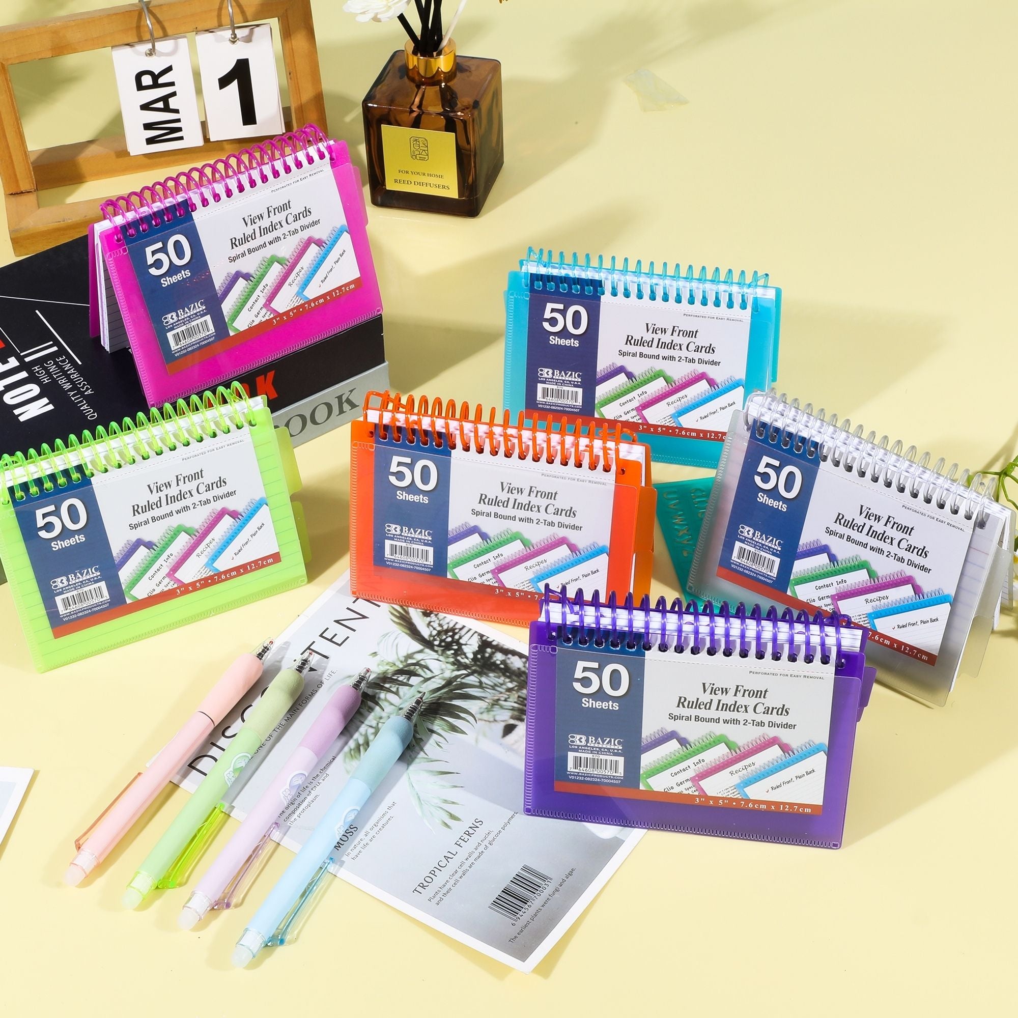 50 Ct. View Poly Spiral Bound 3" x 5" Ruled White Index Card w/ 2-Tab Divider