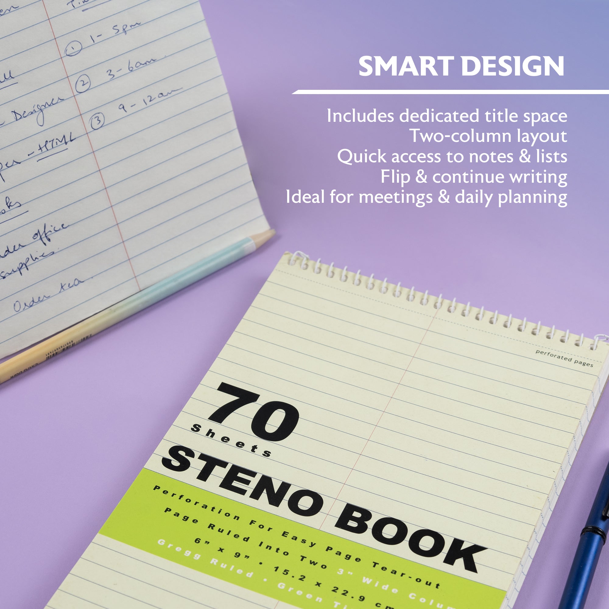 70 Ct. 6" X 9" Green Tint Gregg Ruled Steno Book